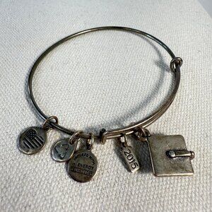 Alex & Ani 2015 Expandable Charm Bangle Bracelet Graduation Cap Silver Tone